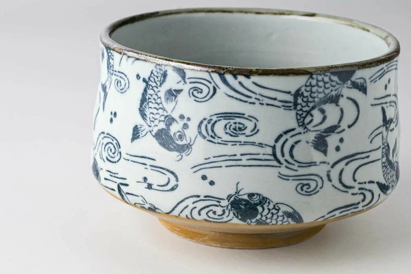 Carp in Waves Pattern Matcha Bowl in Wooden Gift Box - Image 4