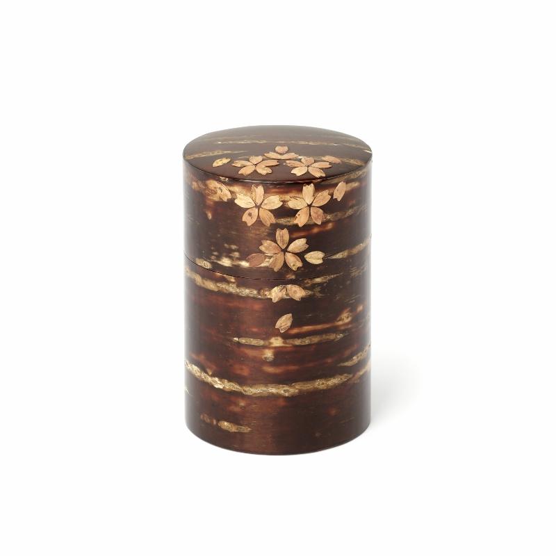 Fujiki Denshiro: Sakura Blossom Design Chazutsu 総皮茶筒 散花