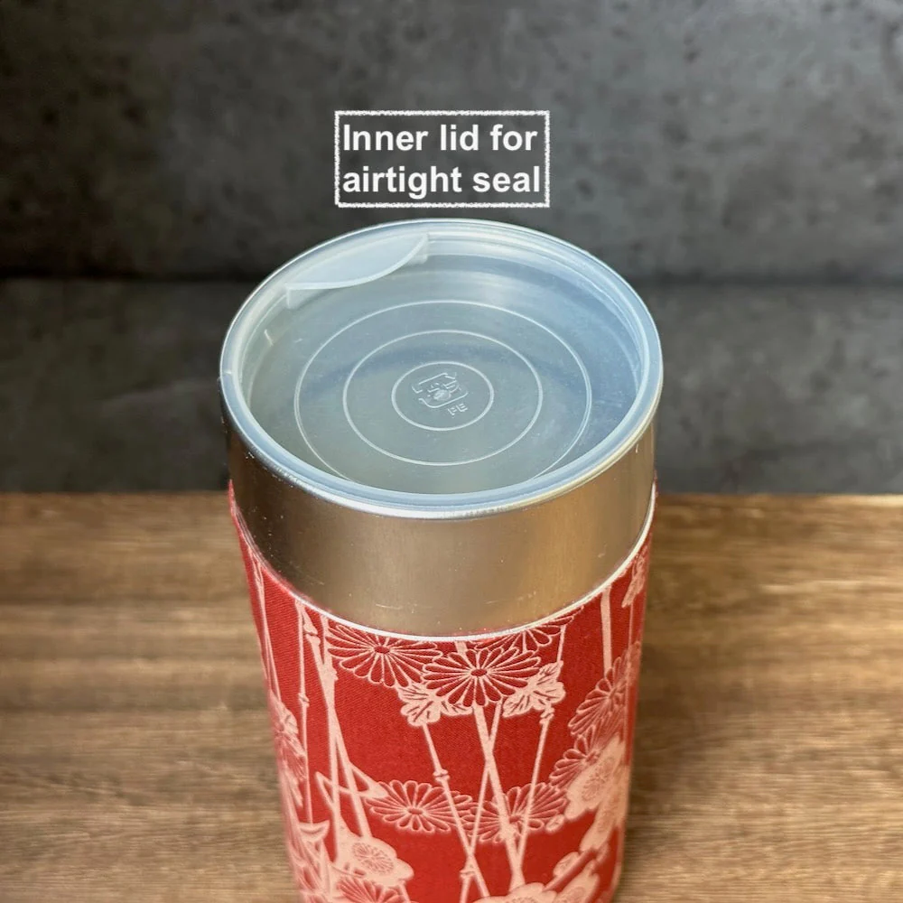 Okumura Seikan: Tea Canister, Fabric (size for 175g sencha), Design: Sakura Red - Image 2