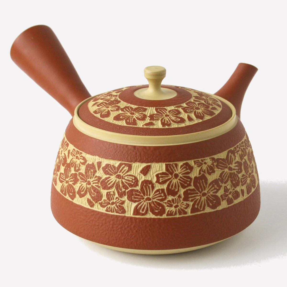 (SOLD OUT) Yamaki Ikai: Tokoname Kyusu Tea Pot with Pressed Sakura Design (210 cc) 常滑 桜彫急須