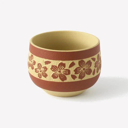 Yamaki Ikai FY74: Tokoname Tea cup with Pressed Sakura Design (110 cc) 常滑 桜彫湯呑